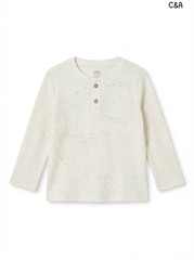 Imported Girl Speckled Button-Placket Henley Sweatshirt