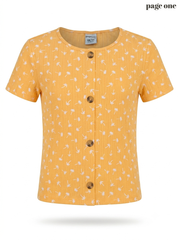 Girls' Palm Tree Print Ribbed Button-Front Top – Yellow