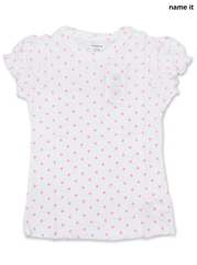 NAME IT Girls’ White & Pink Polka Dot Ruffle-Sleeve T-Shirt