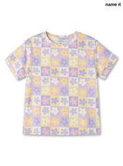 Girls Floral Checkerboard Print T-Shirt