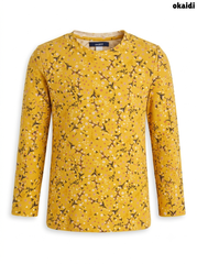 Girls' Mustard Floral Ribbed Long-Sleeve Top – Ochre Yellow