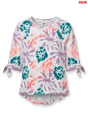 Girls' Tie-Dye 3/4 Sleeve Top with Knot Detail – Multicolor