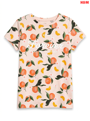 Girls' Peach & Floral Print Graphic T-Shirt – Soft Pink