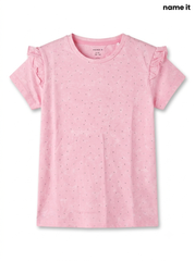 Girls' Pink Ruffle-Sleeve Rhinestone T-Shirt