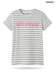 Girls' "Girl Power" Striped Graphic T-Shirt