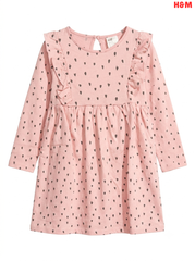 Girls H&M Pink Heart-Print Long-Sleeve Ruffle Dress