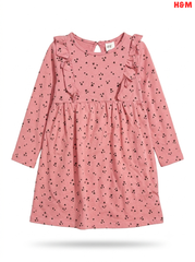 Girls H&M Pink Heart-Print Long-Sleeve Ruffle Dress