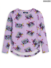 Girls Okaïdi Purple Boombox Print Long-Sleeve Top