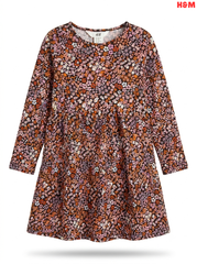 Girls H&M Dark Brown Ditsy Floral Print Long-Sleeve Dress