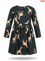 Girls' Giraffe Print Long-Sleeve Jersey Dress