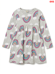 Girls' Grey Rainbow Print Long Sleeve Jersey Dress – OVS