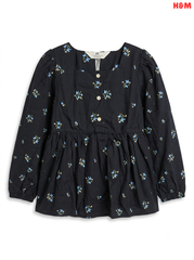 Girls' Floral Long-Sleeve Peplum Top