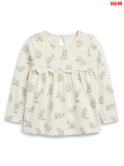 Girls' Leopard Sketch Ruffled Long-Sleeve Tunic Top