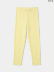 Girls' Plain Pastel Yellow Cotton Leggings