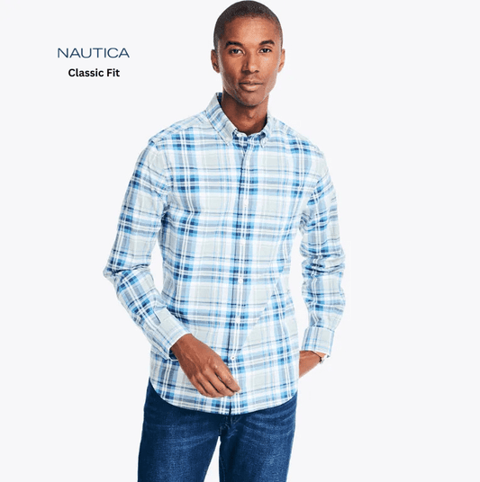NAUTICA Plaid Poplin Shirt Green Terrain - Smgarment's