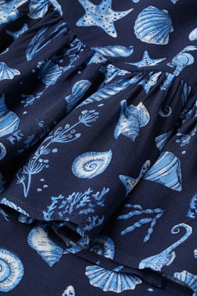 Navy Blue - Shells Sleeveless Crop Style - SMgarment's