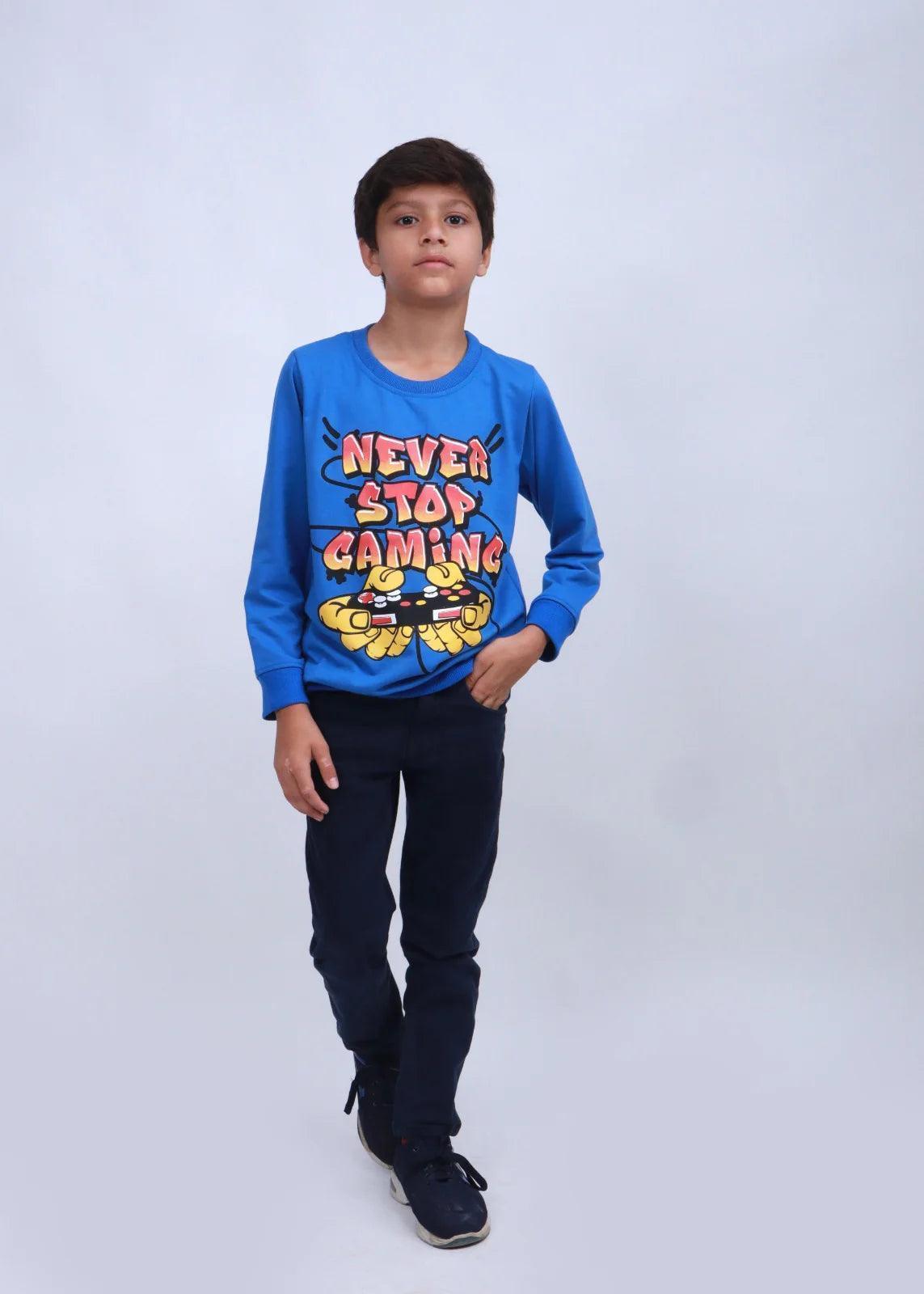 NEXT BLUE NEVER STOP GAMING PRINTED SWEATSHIRT - SMgarment's