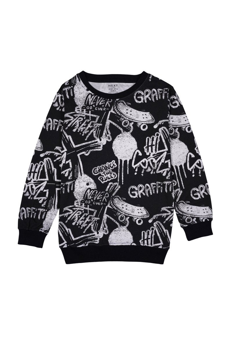 NEXT Boys’ Black Graffiti Print Sweatshirt – Urban Street Style - Smgarment's