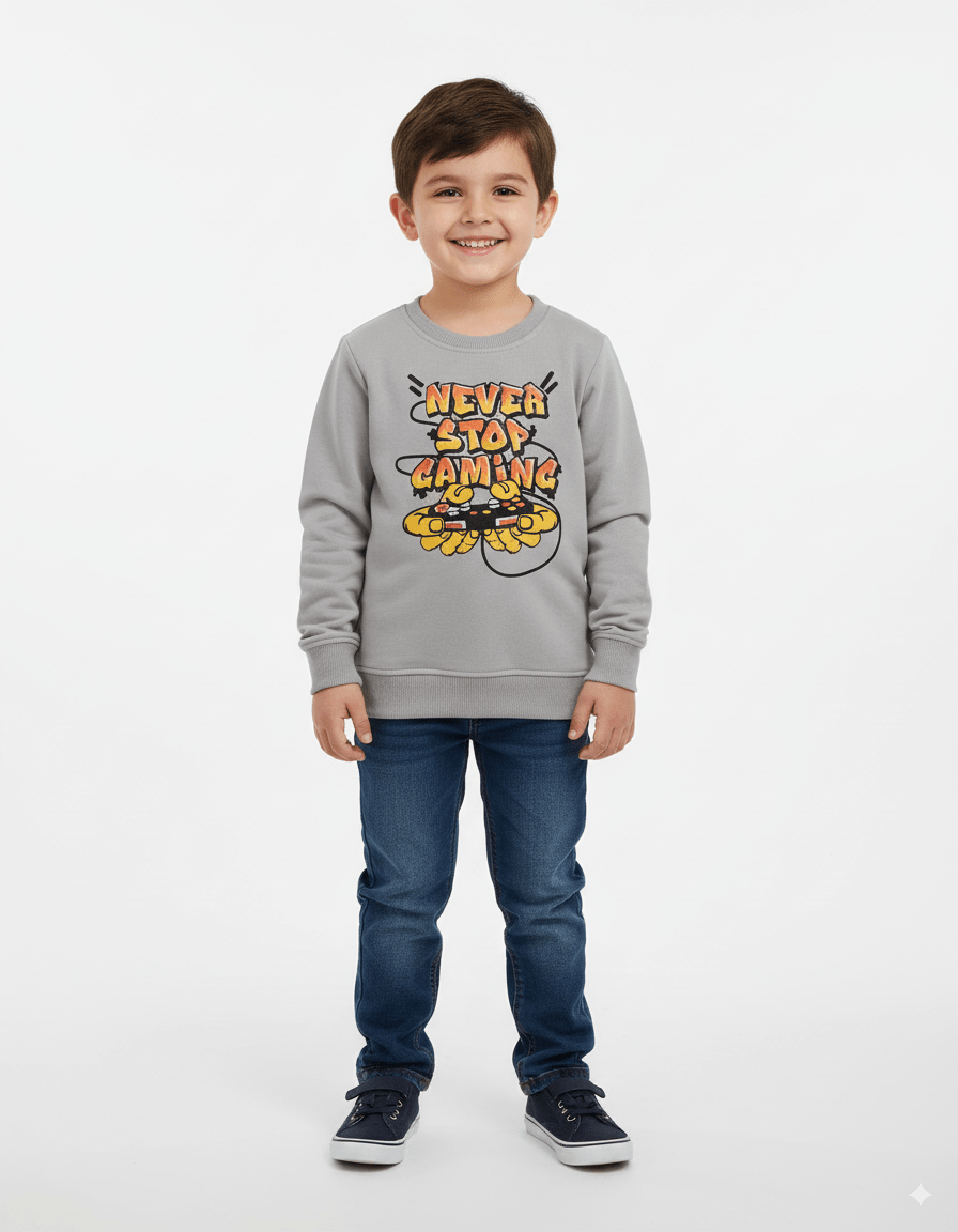 NEXT BOY'S GRAY NEVER STOP GAMING PRINTED SWEATSHIRT - Smgarment's