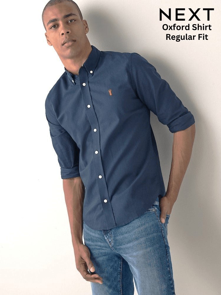 Next Navy Blue Oxford Cotton Shirt - Smgarment's