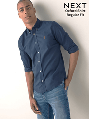 Next Navy Blue Oxford Cotton Shirt - Smgarment's