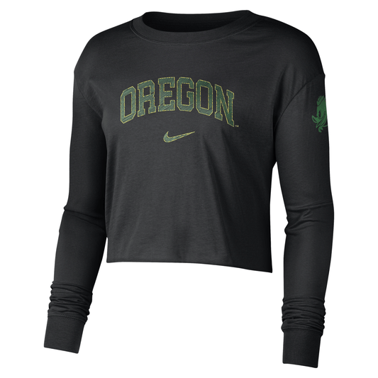 Nike Black Oregon Cropped Long Sleeve Logo T-Shirt - Smgarment's