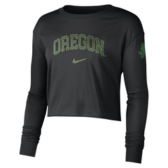 Nike Black Oregon Cropped Long Sleeve Logo T-Shirt - Smgarment's
