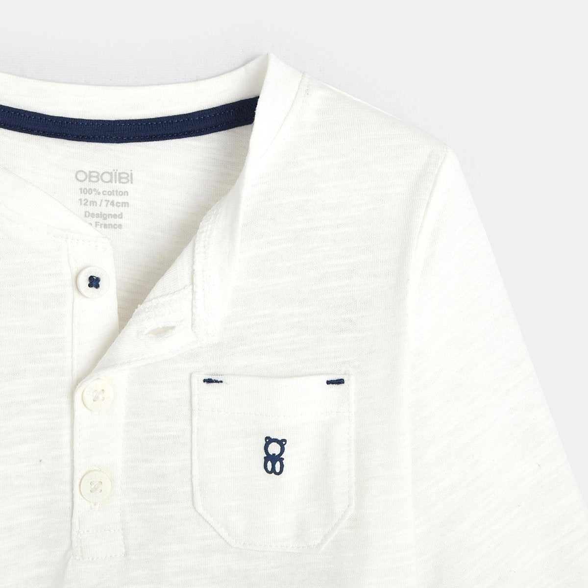 OKAIDI OBAIBI T-shirt with Tunisian collar in solid color flamé organic cotton for boy - Smgarment's