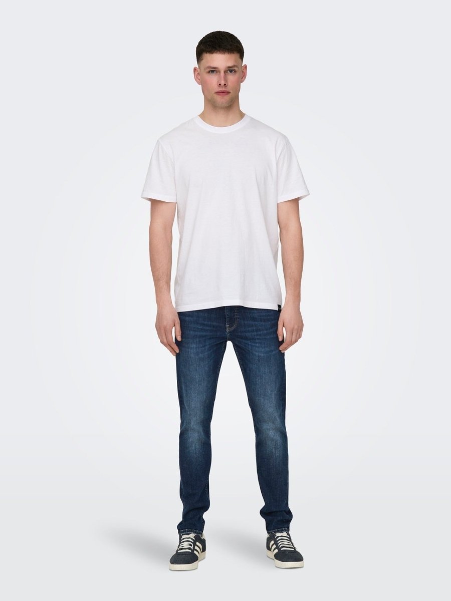 ONLY & SONS ONSWARP Cós Baixo Skinny Fit Jeans | Dark Blue - Smgarment's