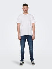 ONLY & SONS ONSWARP Cós Baixo Skinny Fit Jeans | Dark Blue - Smgarment's