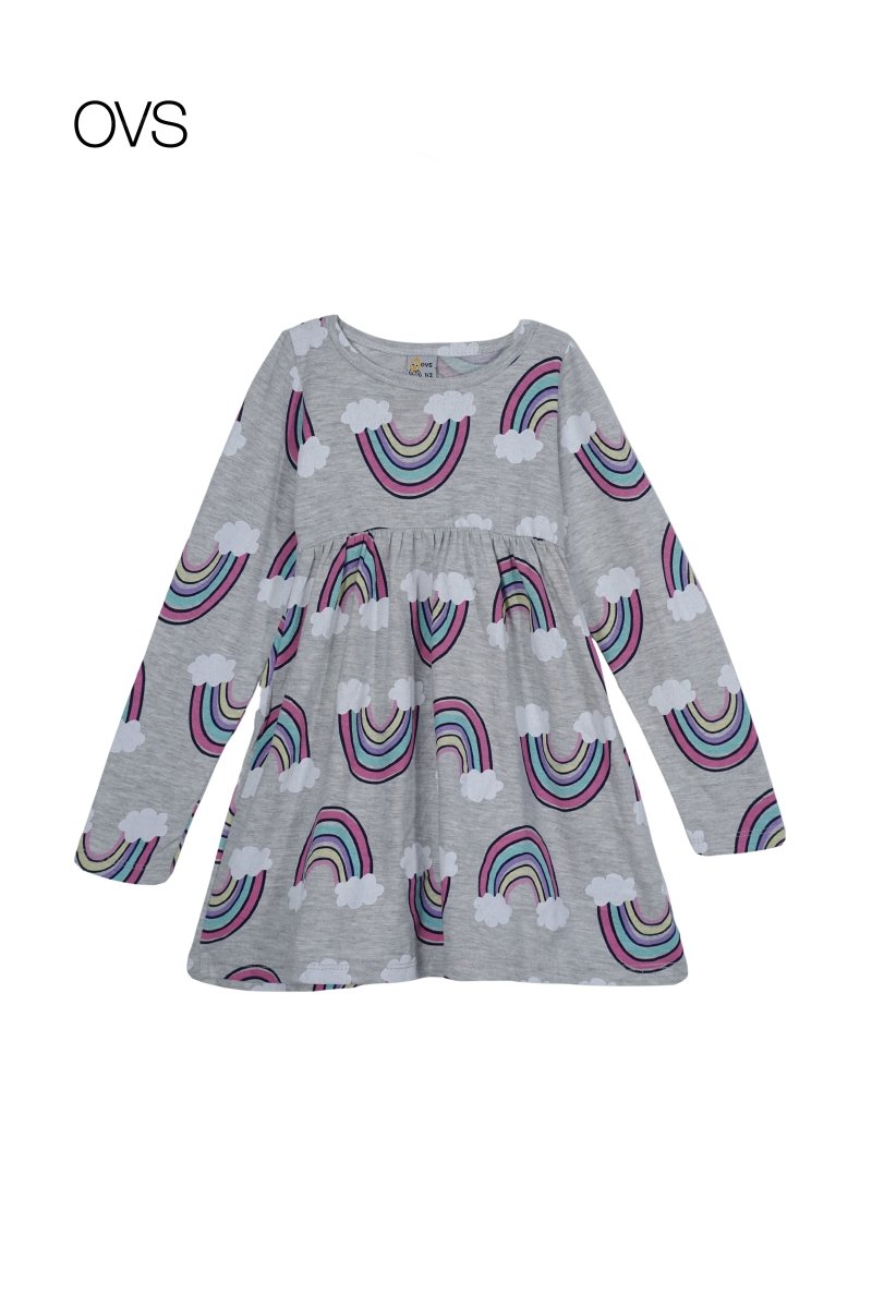 OVS Kids Girls Grey Long Sleeve Rainbow Print Dress - Smgarment's