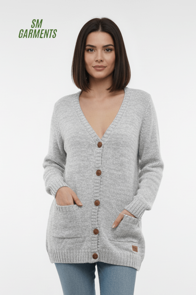 OXMO Knit Cardigan Philemona in Light Grey - Smgarment's