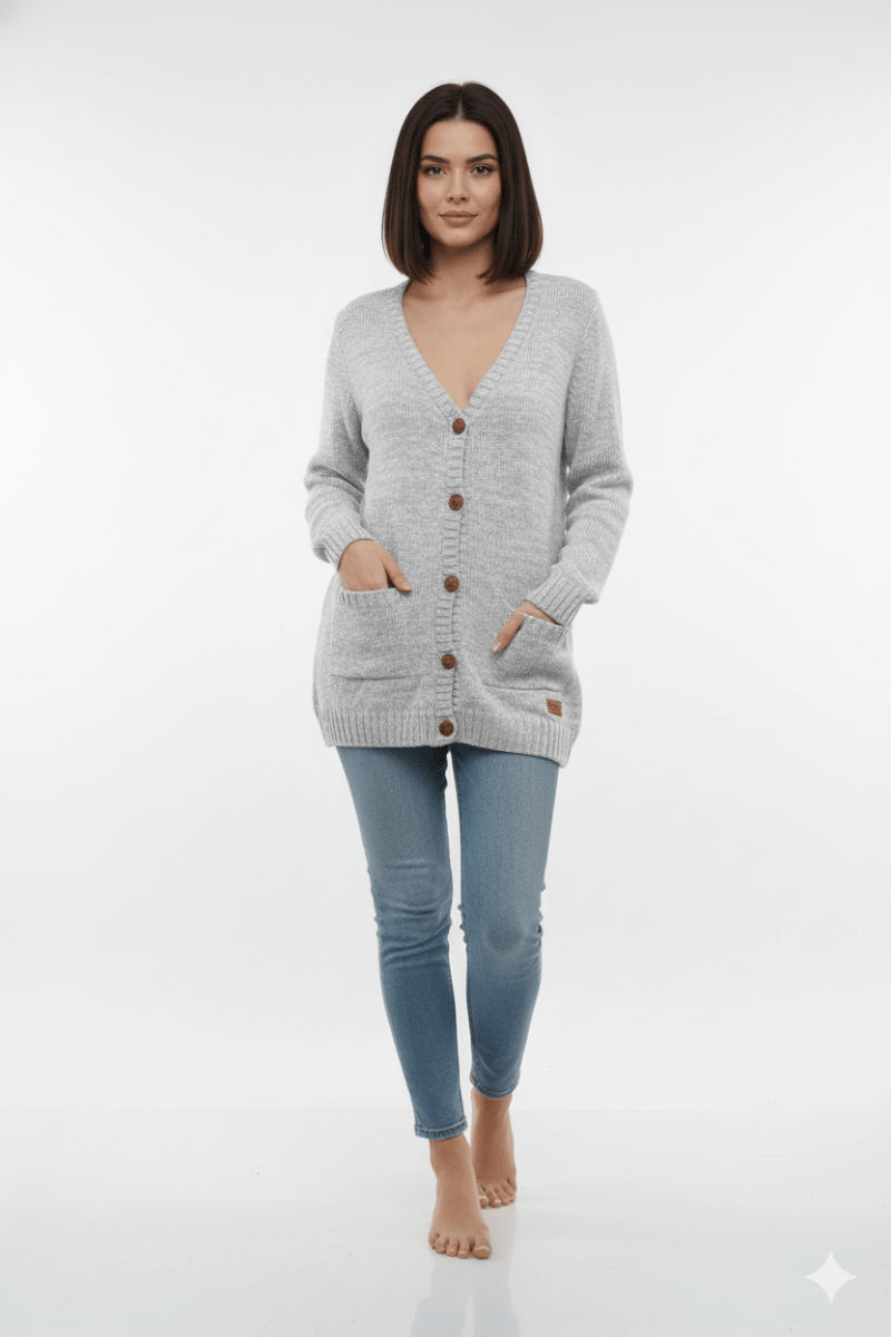OXMO Knit Cardigan Philemona in Light Grey - Smgarment's