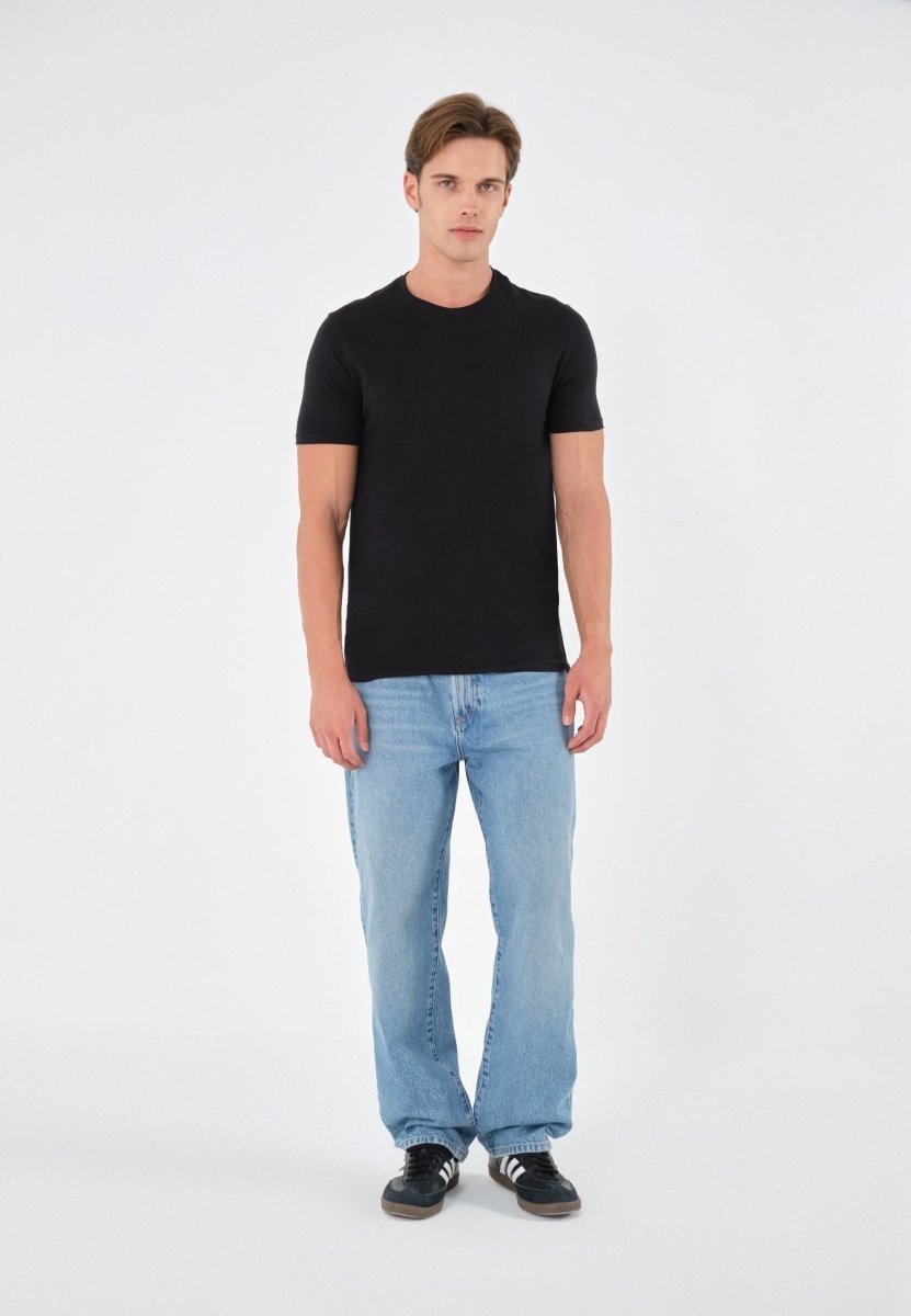 PIER ONE Men's Classic Black Crew Neck T-Shirt - Smgarment's