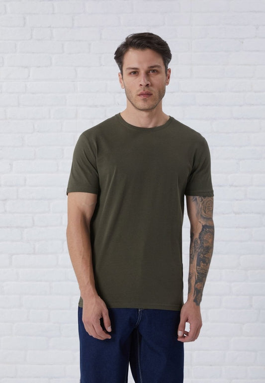 PIER ONE Men's Dark Olive Green Classic Crew Neck T-Shirt - Smgarment's