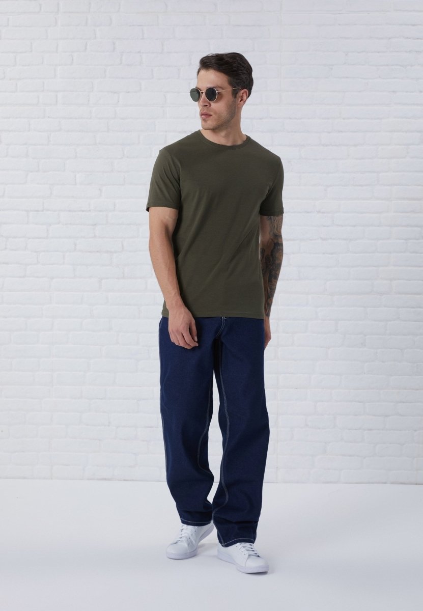 PIER ONE Men's Dark Olive Green Classic Crew Neck T-Shirt - Smgarment's