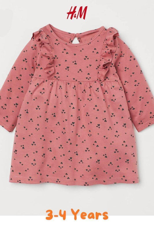 PINK HEARTS PATTERNED RUFFLE DRESS - SMgarment's