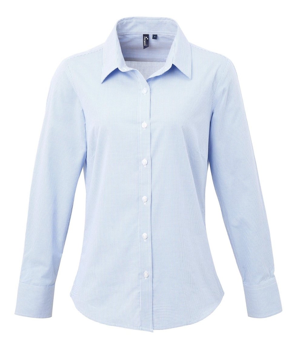 Premier Women's Long Sleeve Gingham Microcheck Shirt - Smgarment's