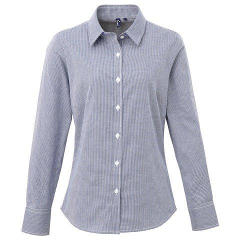Premier Women's Long Sleeve Gingham Microcheck Shirt - Smgarment's