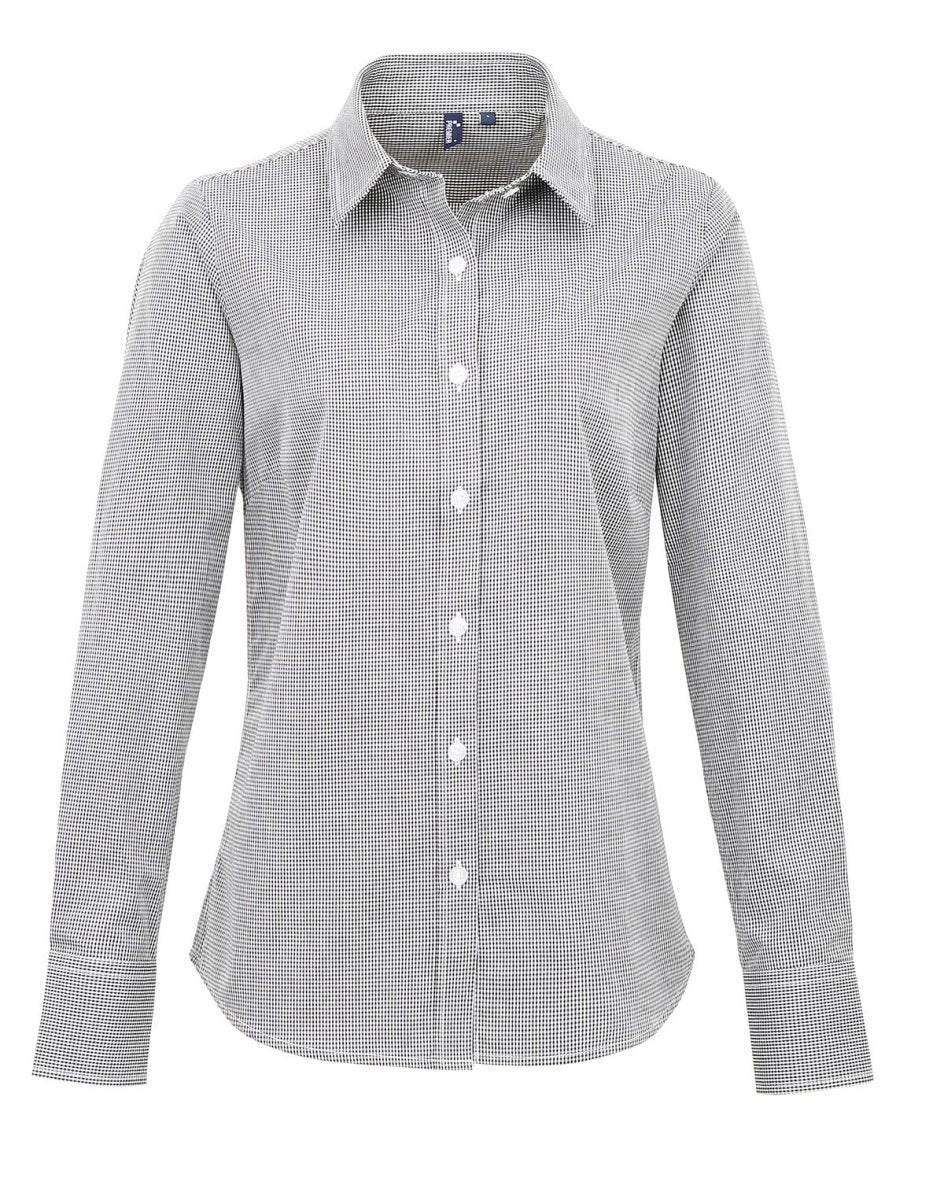 Premier Women's Long Sleeve Gingham Microcheck Shirt - Smgarment's