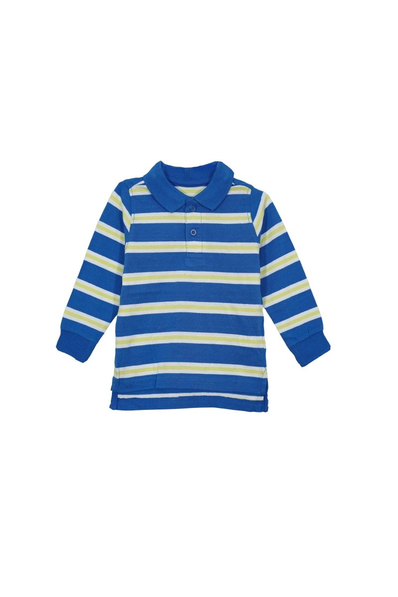 PRENATAL Boys' Blue Striped Long Sleeve Polo Shirt - Smgarment's