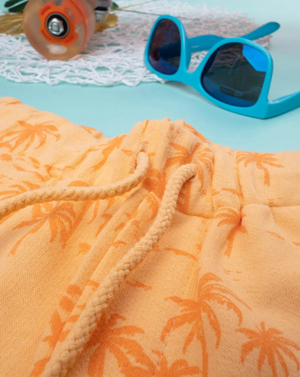 Prenatal Children's orange bermuda shorts with palm trees for boys - Smgarment's