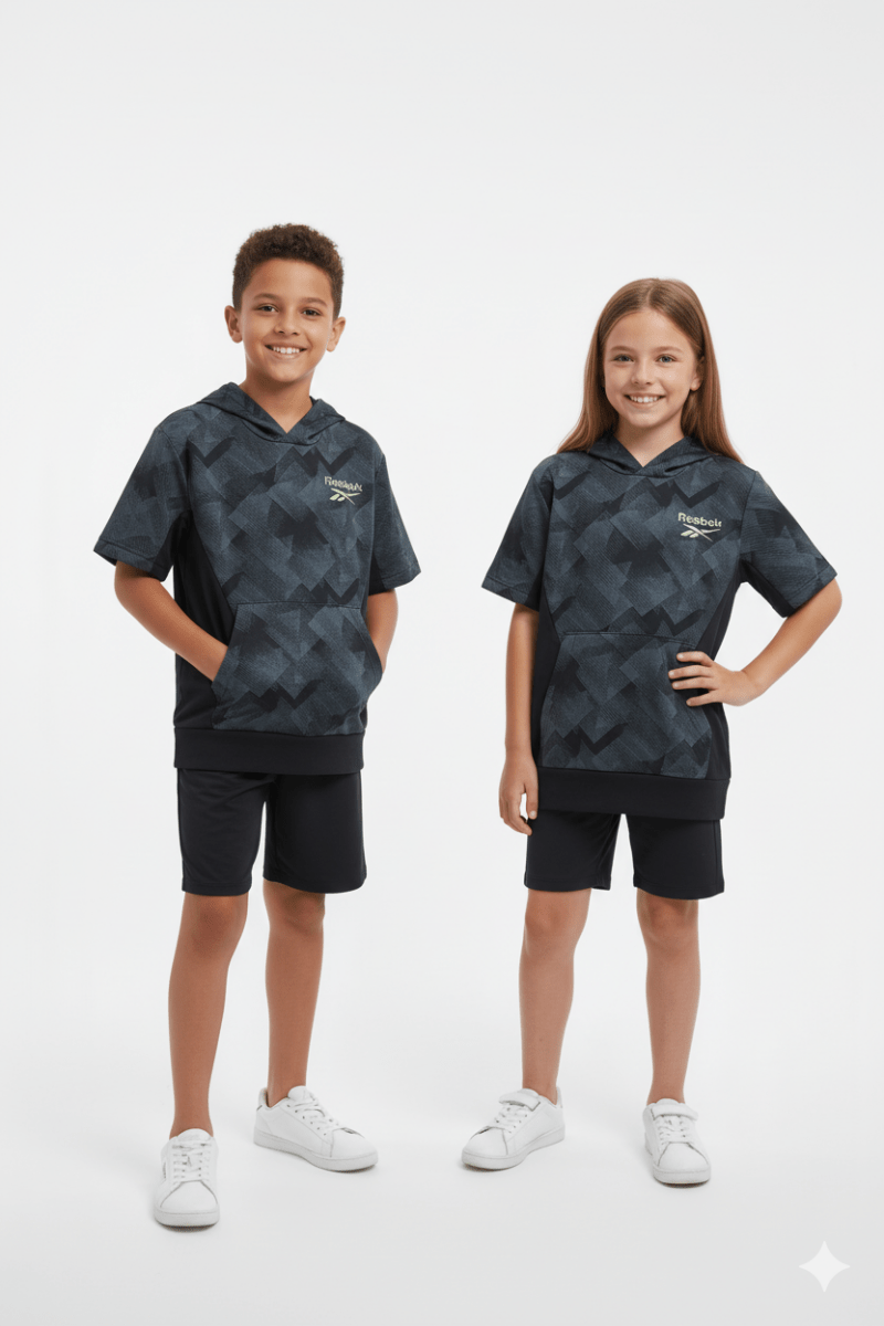 PRINTED HALF SLEEVE KIDS HOODIE - Smgarment's