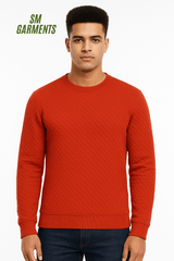 PULL&BEAR Men’s Quilted Red Crewneck Sweatshirt - Smgarment's