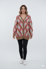 QR OAKRIDGE WOMENS COLORFUL CHECKED CARDIGAN - Smgarment's