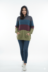 RED WOMENS COLORFULL SWEATER WITH HOOD - Smgarment's