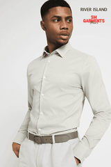 RIVER ISLAND Khaki Muscle Fit Geometric Smart Shirt - SMgarment's