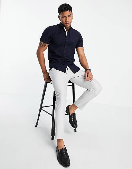 RIVER ISLAND MAISON RIVIERA NAVY SHORT SLEEVE OXFORD SHIRT - SMgarment's