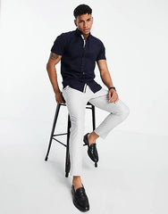 RIVER ISLAND MAISON RIVIERA NAVY SHORT SLEEVE OXFORD SHIRT - SMgarment's