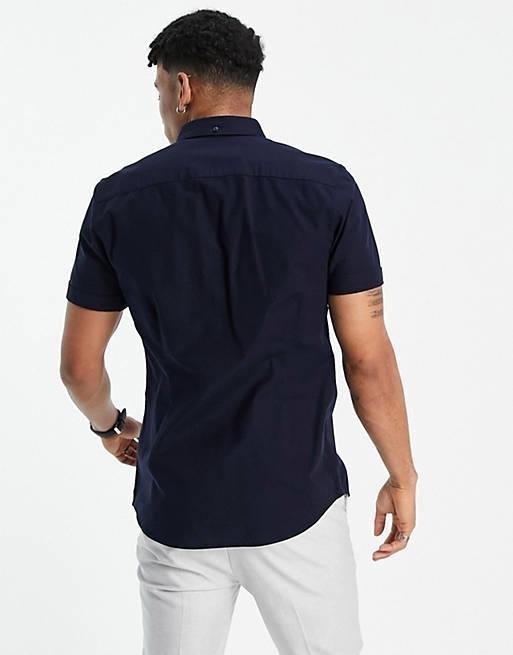 RIVER ISLAND MAISON RIVIERA NAVY SHORT SLEEVE OXFORD SHIRT - SMgarment's
